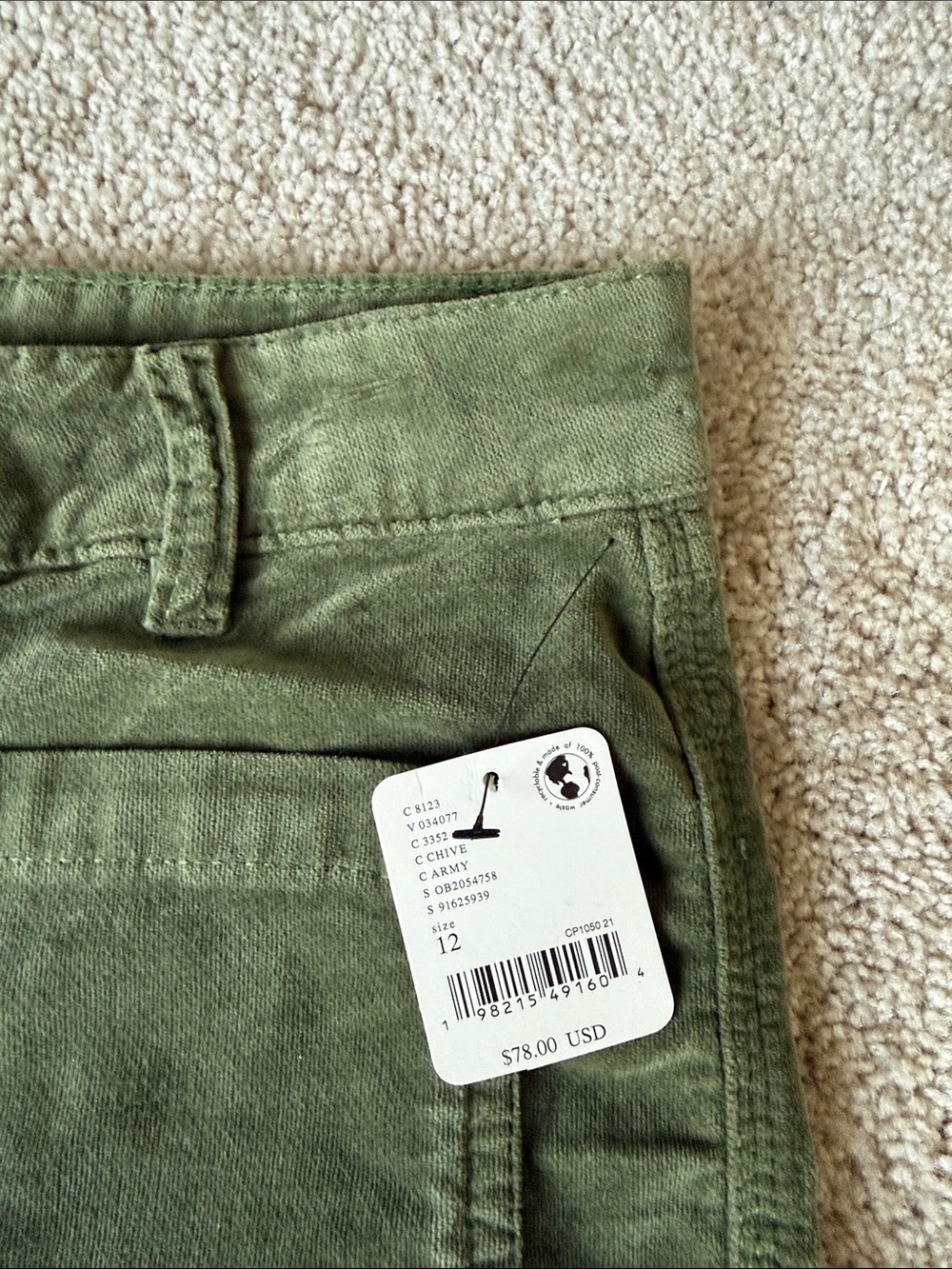 NWT Free People High Time Velvet Kick Flare Pants Olive Green - Picture 7 of 12